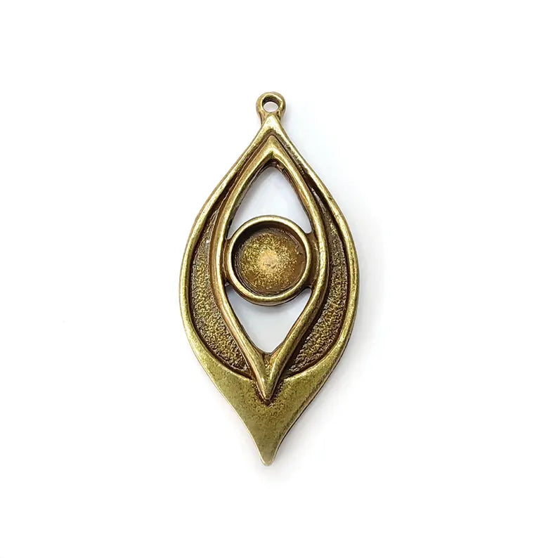 Bohemian Pendant Blank, Cabochon Bezel, Locket Base, inlay Mounting, Resin Necklace, Antique Bronze Plated Zamac 54x25mm (10mm blank) G36513