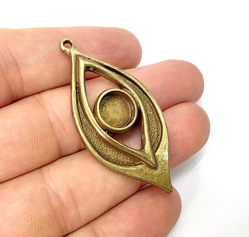 Bohemian Pendant Blank, Cabochon Bezel, Locket Base, inlay Mounting, Resin Necklace, Antique Bronze Plated Zamac 54x25mm (10mm blank) G36513