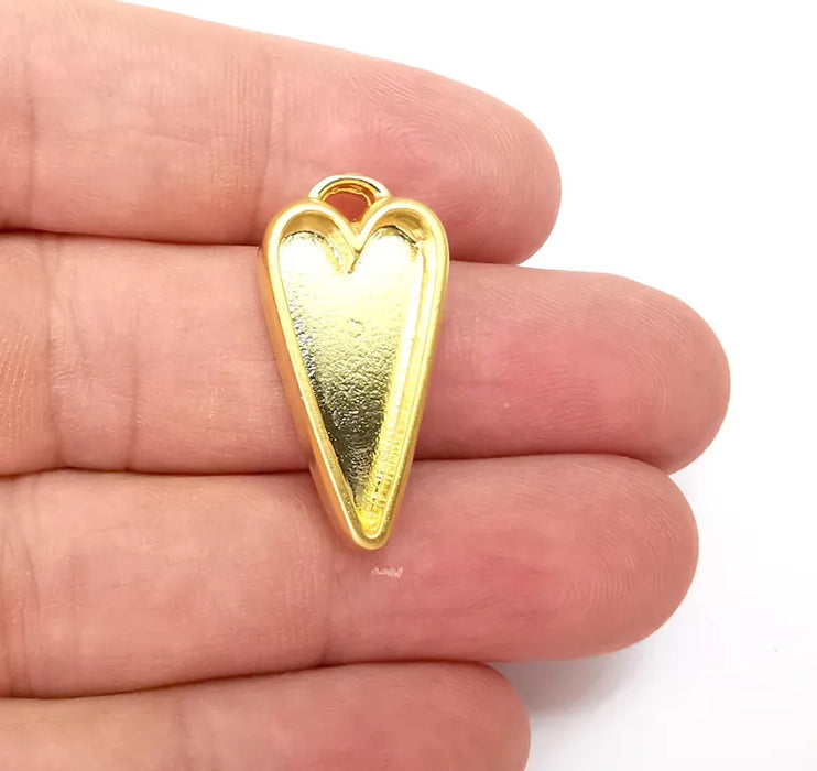 Heart Pendant Blanks, Resin Bezel Bases, Mosaic Mountings, Dry flower Frame, Polymer Clay base, Gold Plated (24x12mm) G36387