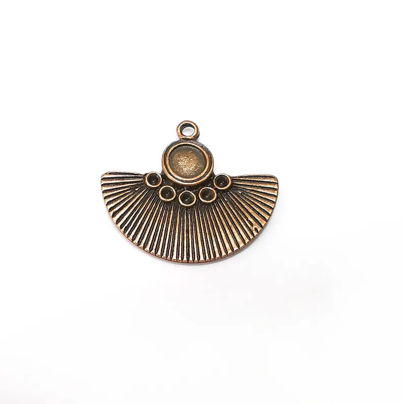 Copper Semi Circle Charms, Blank, Rustic Charms, Earring Charms, Copper Pendant, Necklace Parts, Antique Copper Plated 33x28mm 7mm G36389