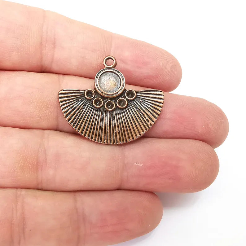 Copper Semi Circle Charms, Blank, Rustic Charms, Earring Charms, Copper Pendant, Necklace Parts, Antique Copper Plated 33x28mm 7mm G36389