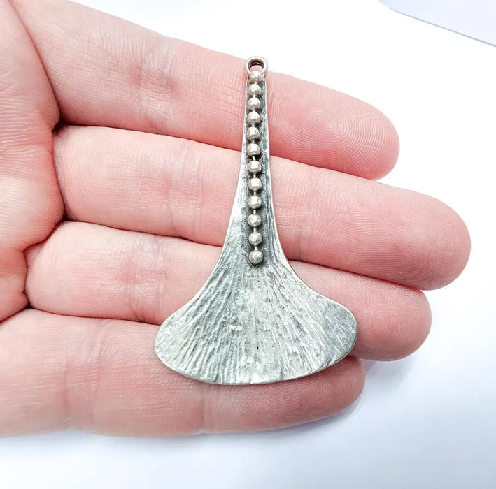 Dangle Charms, Boho Charms, Earring Charms, Silver Rustic Pendant, Necklace Parts, Antique Silver Plated 57x31mm G36266