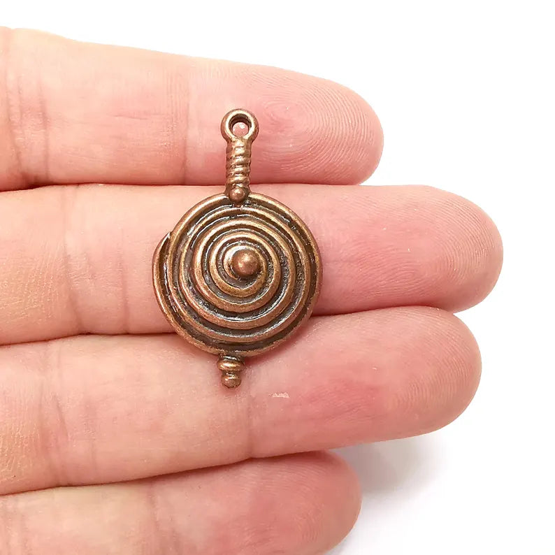 Copper Swirl Charms, Boho Charms, Rustic Charms, Earring Charms, Copper Pendant, Necklace Parts, Antique Copper Plated 35x21mm G36396