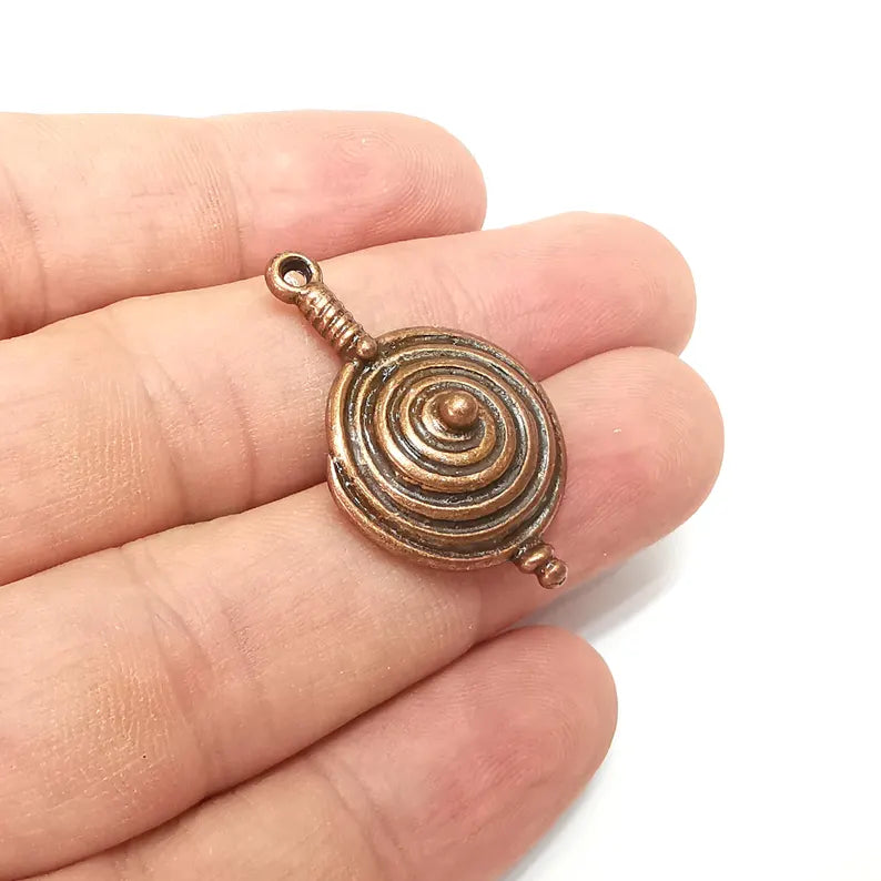 Copper Swirl Charms, Boho Charms, Rustic Charms, Earring Charms, Copper Pendant, Necklace Parts, Antique Copper Plated 35x21mm G36396