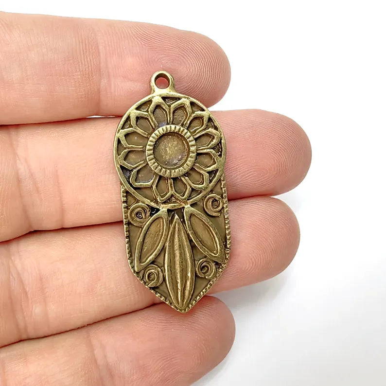 Bohemian Pendant Blank, Cabochon Bezel, Locket Base, inlay Mounting, Resin Necklace, Antique Bronze Plated Zamac 43x20mm (6mm blank) G36515
