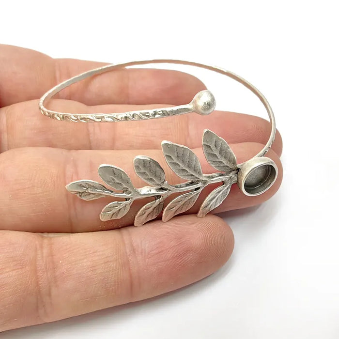 Silver Branch Bracelet, Wire Cuff, Bangle Bezel, Resin Blank, Wristband Cabochon Base, Adjustable Antique Silver Brass (8mm) G36517