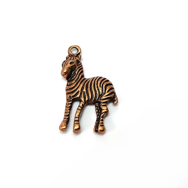 5 Zebra Charms, Boho Charms, Dangle Charm, DIY , Earring Charm, Connector, Necklace Parts, Antique Copper Plated 29x17mm G36518