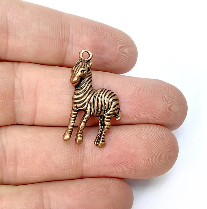 5 Zebra Charms, Boho Charms, Dangle Charm, DIY , Earring Charm, Connector, Necklace Parts, Antique Copper Plated 29x17mm G36518