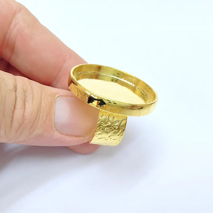 Shiny Gold Ring Setting, Cabochon Blank, Resin Bezel, Round Ring Mounting, Epoxy Frame Base, Adjustable Gold Plated 30mm G36399