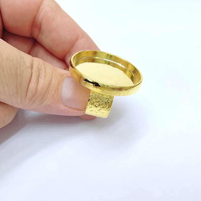 Shiny Gold Ring Setting, Cabochon Blank, Resin Bezel, Round Ring Mounting, Epoxy Frame Base, Adjustable Gold Plated 30mm G36399