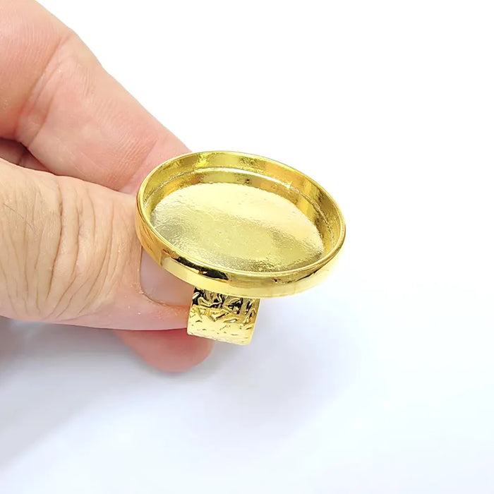 Shiny Gold Ring Setting, Cabochon Blank, Resin Bezel, Round Ring Mounting, Epoxy Frame Base, Adjustable Gold Plated 30mm G36399