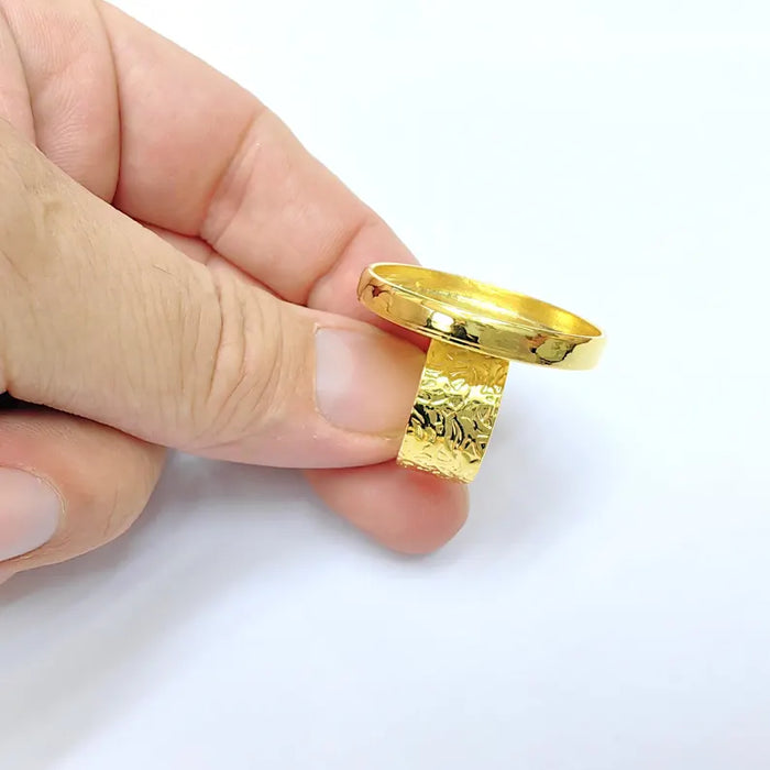 Shiny Gold Ring Setting, Cabochon Blank, Resin Bezel, Round Ring Mounting, Epoxy Frame Base, Adjustable Gold Plated 30mm G36399