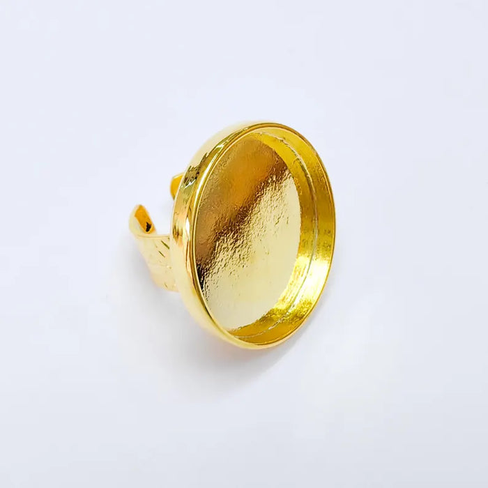 Shiny Gold Ring Setting, Cabochon Blank, Resin Bezel, Round Ring Mounting, Epoxy Frame Base, Adjustable Gold Plated 30mm G36399