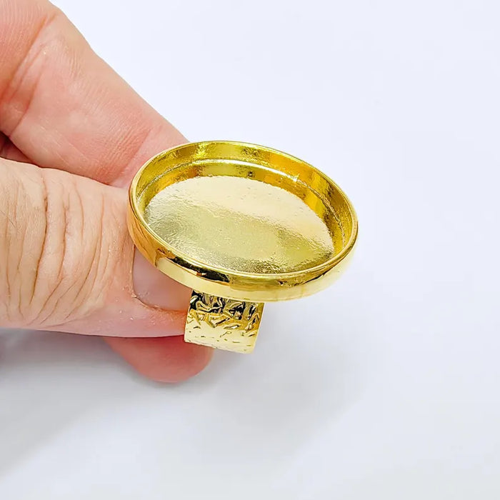 Shiny Gold Ring Setting, Cabochon Blank, Resin Bezel, Round Ring Mounting, Epoxy Frame Base, Adjustable Gold Plated 30mm G36399