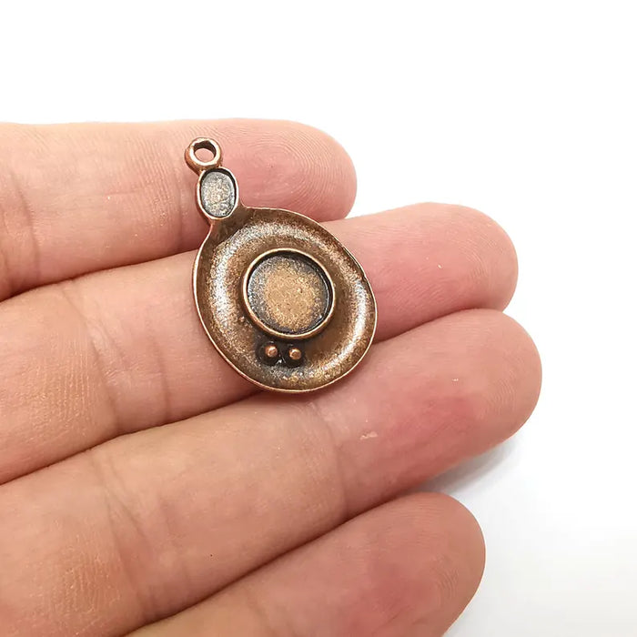 Copper Round Charms, Blank Charms, Rustic Charms, Earring Charms, Copper Pendant, Necklace Parts Antique Copper Plated 33x20mm 10mm G36403