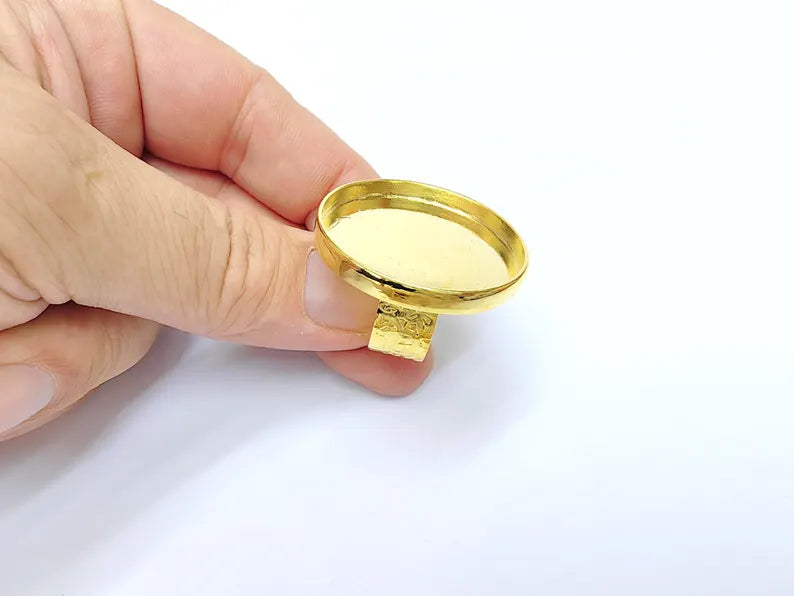 Shiny Gold Ring Setting, Cabochon Blank, Resin Bezel, Round Ring Mounting, Epoxy Frame Base, Adjustable Gold Plated 40mm G36404