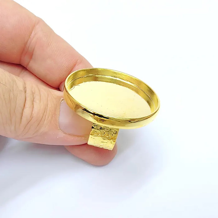 Shiny Gold Ring Setting, Cabochon Blank, Resin Bezel, Round Ring Mounting, Epoxy Frame Base, Adjustable Gold Plated 40mm G36404