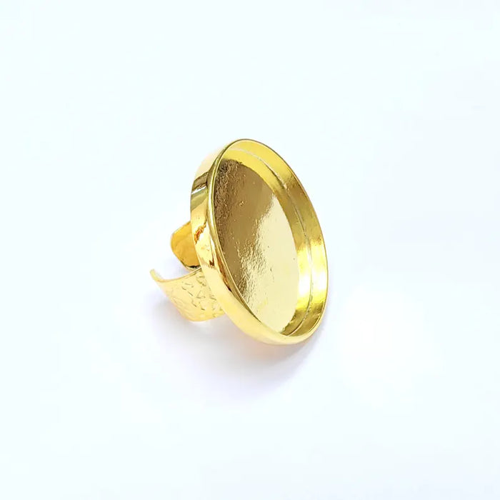 Shiny Gold Ring Setting, Cabochon Blank, Resin Bezel, Round Ring Mounting, Epoxy Frame Base, Adjustable Gold Plated 40mm G36404