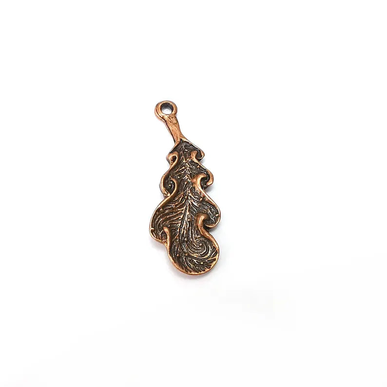 2 Copper Leaf Charms, Boho Charms, Rustic Charms, Earring Charms, Copper Pendant, Necklace Parts, Antique Copper Plated 37x14mm G36416