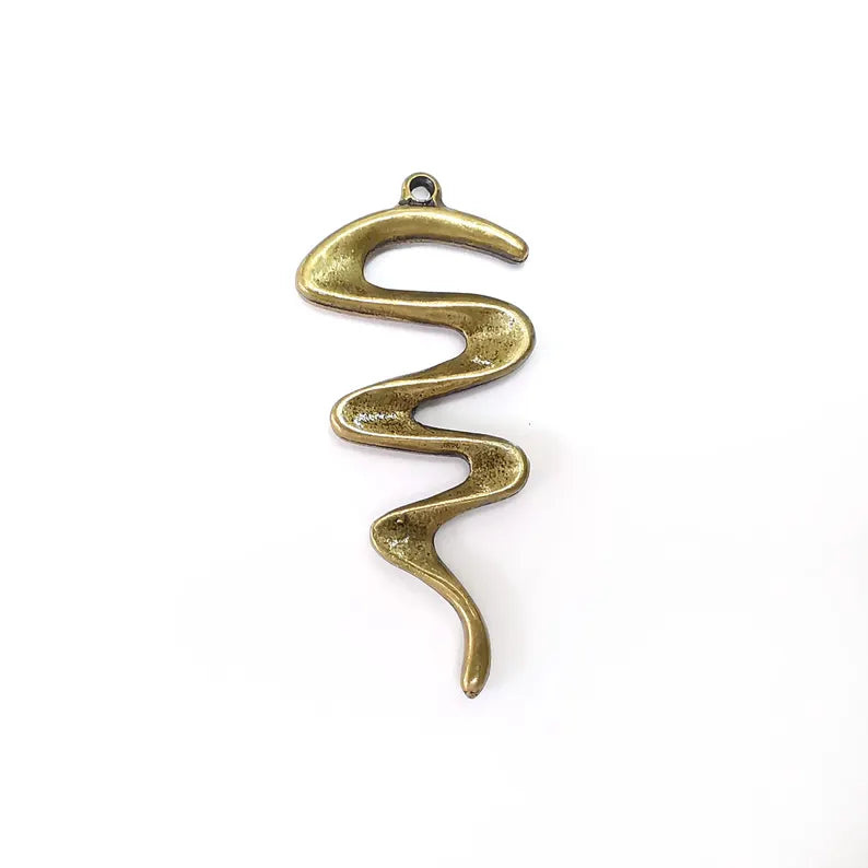 Bronze Charms, Zigzag Charms, Boho Charms, Earring Charms, Bronze Pendant, Necklace Parts, Antique Bronze Plated 60x27mm G36417