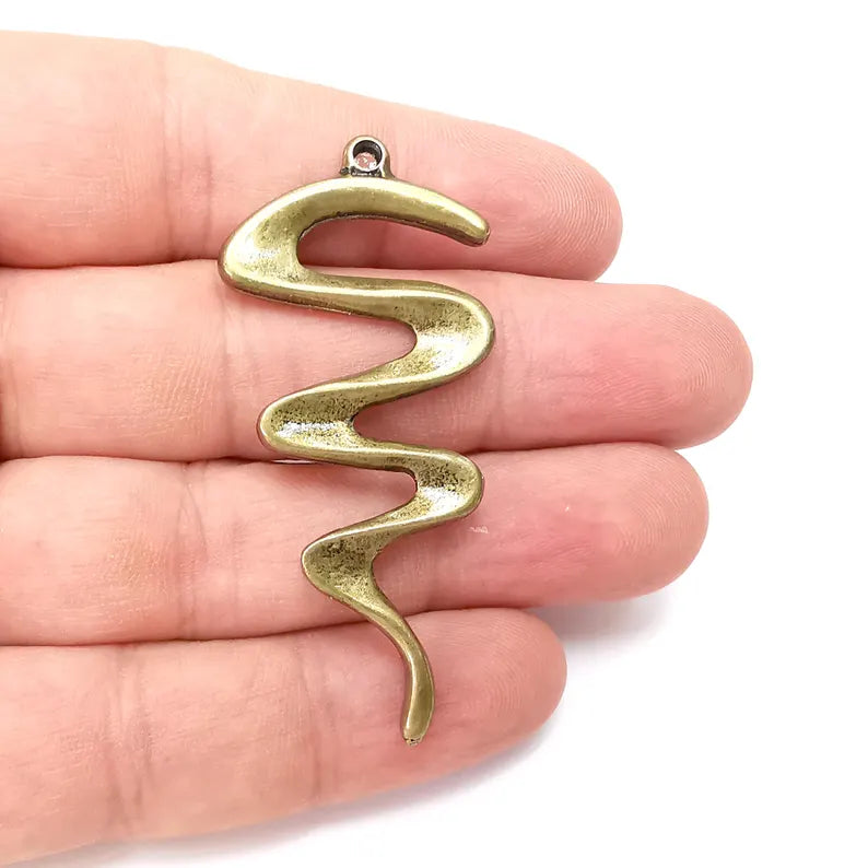 Bronze Charms, Zigzag Charms, Boho Charms, Earring Charms, Bronze Pendant, Necklace Parts, Antique Bronze Plated 60x27mm G36417