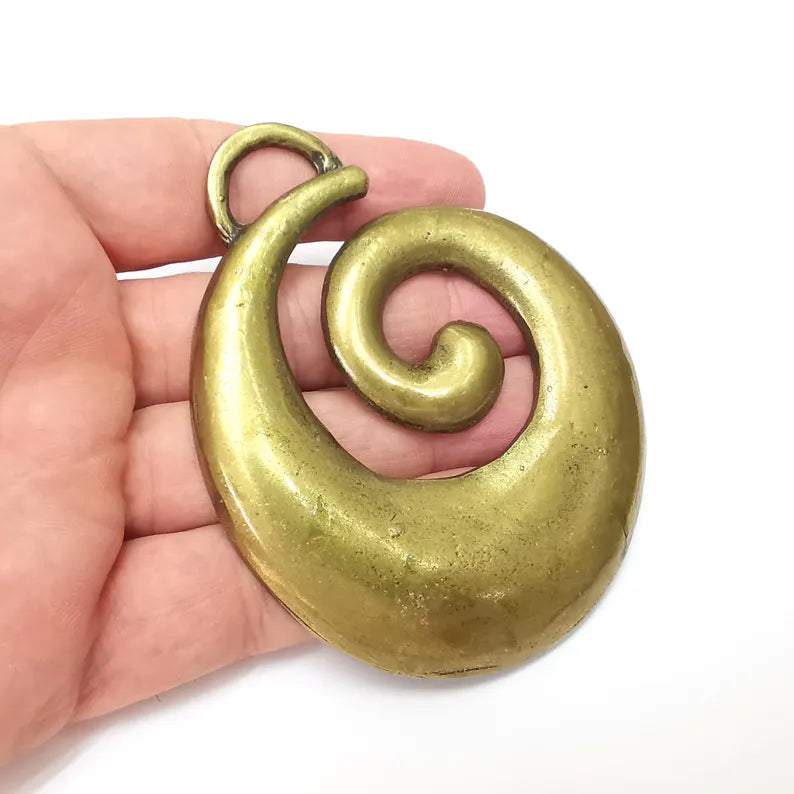 Bronze Swirl - Spiral Pendant, Big Pendant, Ethnic Pendant, Bronze Rustic Pendant, Necklace Parts, Antique Bronze Plated 93x76mm G36419
