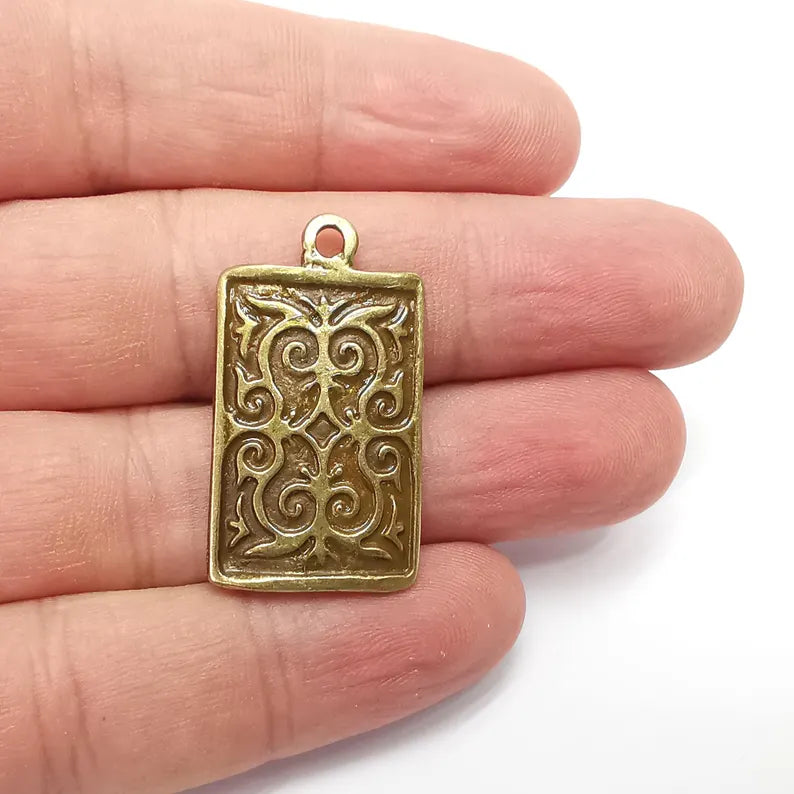 Bronze Rectangle Charms, Ethnic Charm, Oval Charm, Earring Charm, Bronze Pendant, Necklace Parts, Antique Bronze Plated 34x20mm G36422