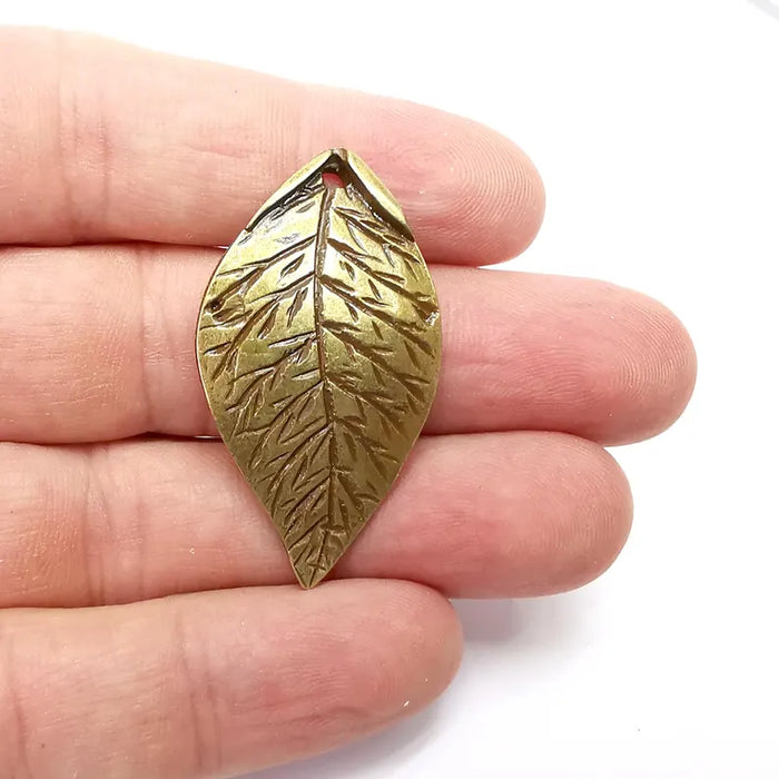 Bronze Leaf Charms, Ethnic Charm, Earring Charm, Bronze Pendant, Necklace Parts, Antique Bronze Plated 44x24mm G36427