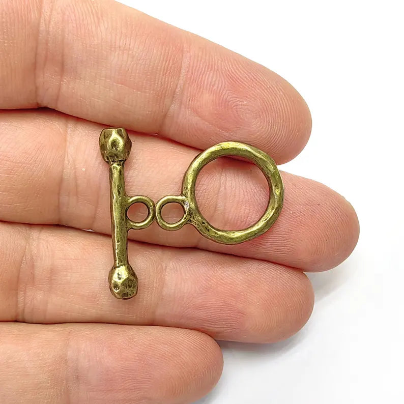 Bar Toggle Clasps Set, Antique Bronze Plated Toggle Clasp, Findings 29mm Bar 23x18mm Hoop G36523