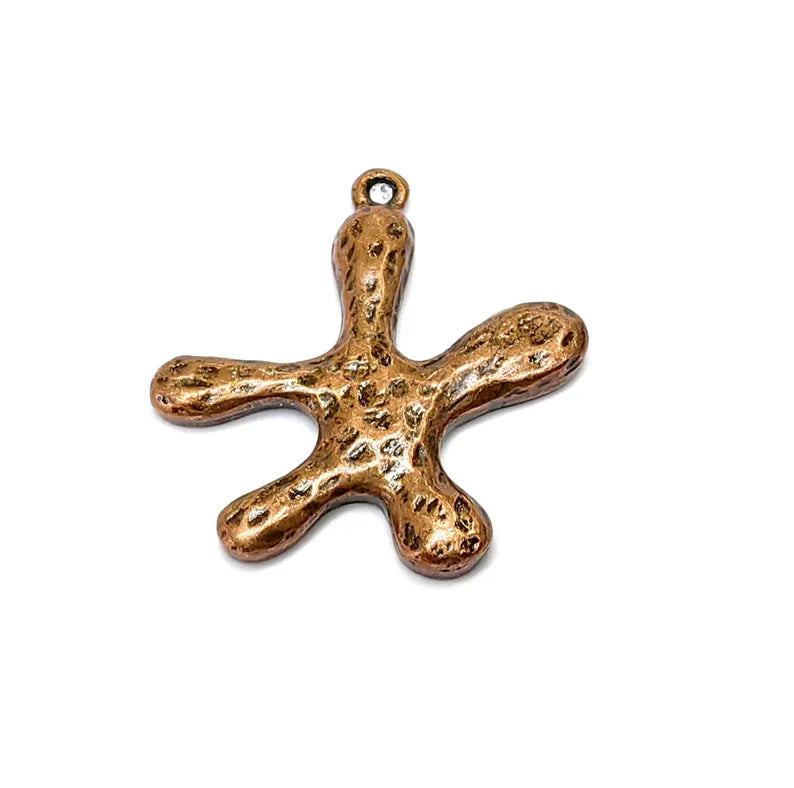 Copper Hammered Charms, Ethnic Charm, Earring Charm, Copper Pendant, Necklace Parts, Antique Copper Plated 34x33mm G36525