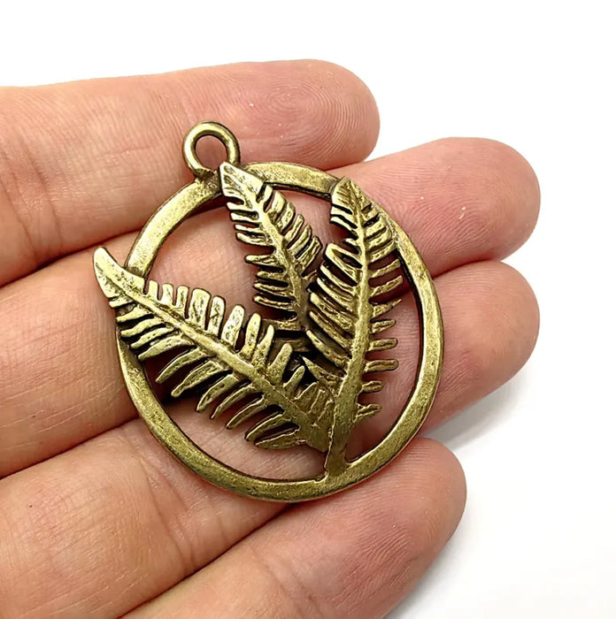 Fern Leaf Pendant, Boho Charms, Earring Charms, Bronze Dangle Pendant, Necklace Parts, Antique Bronze Plated Zamac 45x39mm G36528