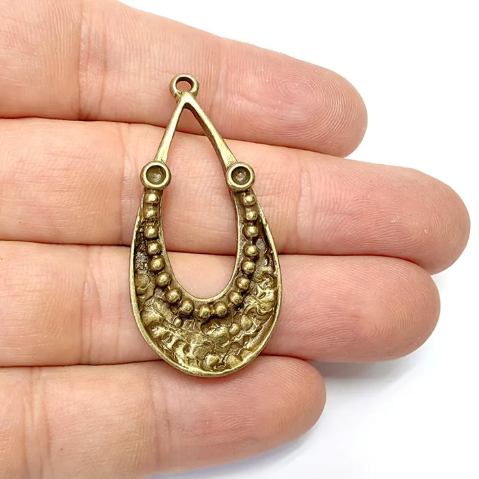 Bronze Dangle Pendant, Hammered Charms, Ethnic Earring Charms, Bronze Rustic Pendant, Necklace Parts, Antique Bronze Plated 46x22mm G36529