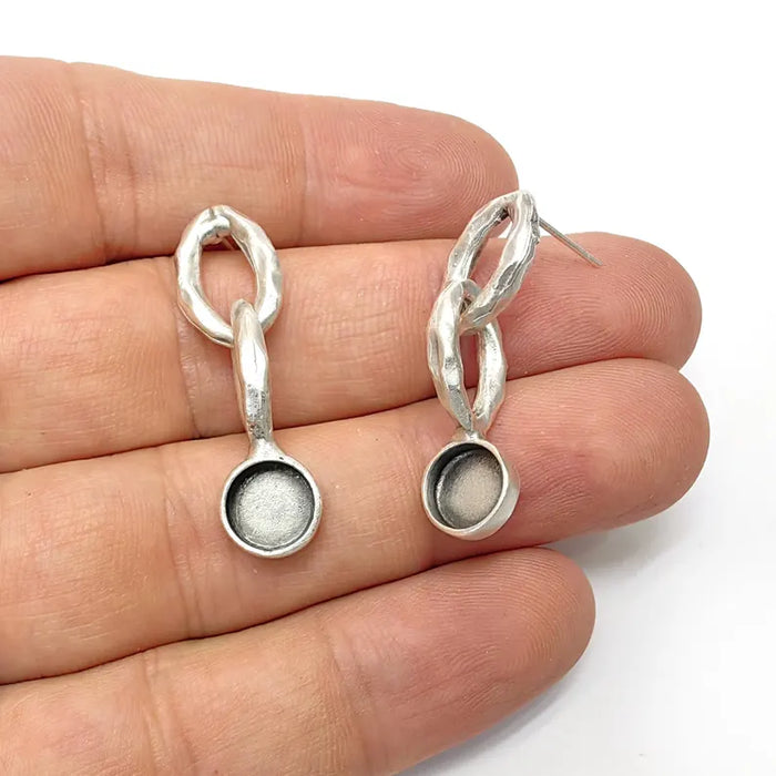 Silver Earring Set Base Wire Antique Silver Plated Brass Earring Base (8mm blanks) G36530