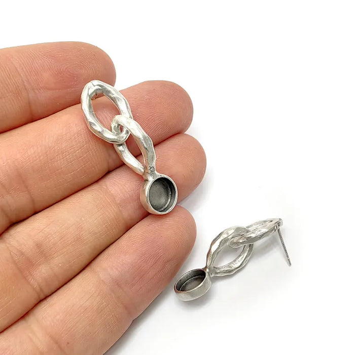 Silver Earring Set Base Wire Antique Silver Plated Brass Earring Base (8mm blanks) G36530