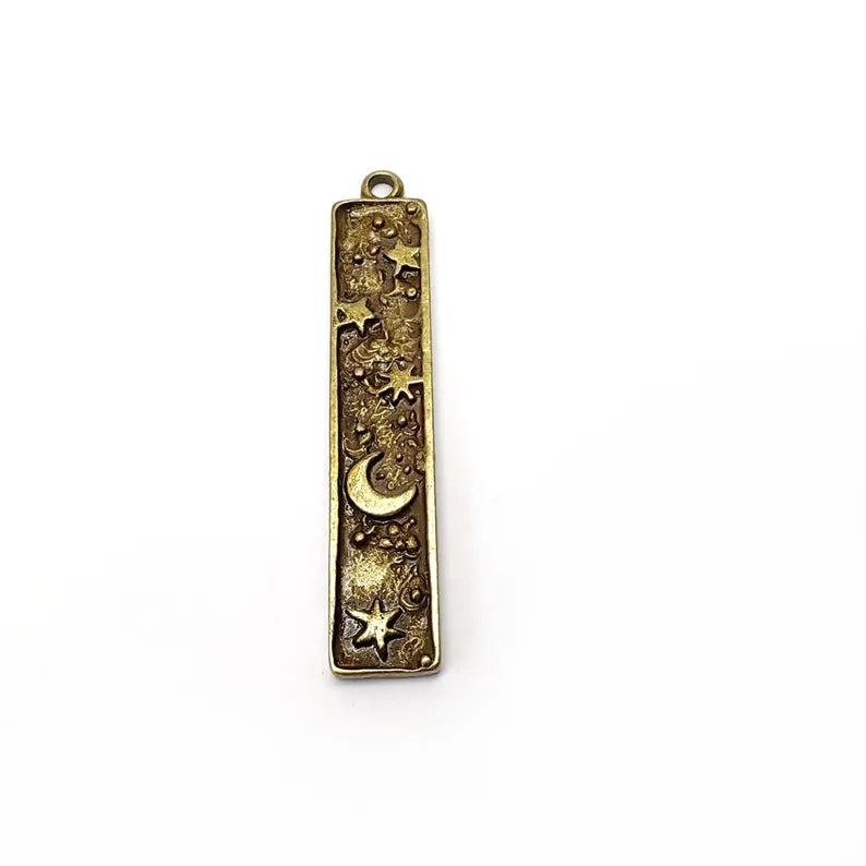 Celestial Moon and Star Charms, Cosmic Pendant, Earring Charms, Night Sky Boho Charms, Antique Bronze Plated Zamac 52x10mm G36531