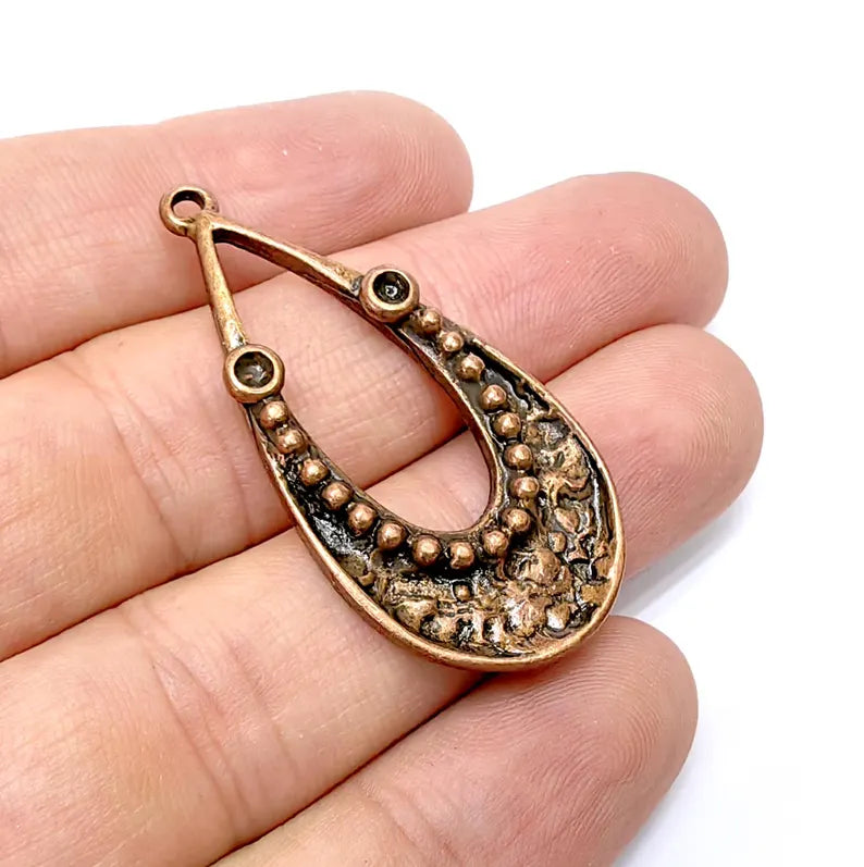 Copper Dangle Pendant, Hammered Charms, Ethnic Earring Charms, Copper Rustic Pendant, Necklace Parts, Antique Copper Plated 46x22mm G36533