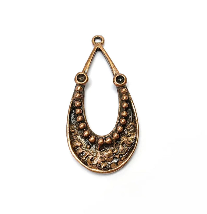 Copper Dangle Pendant, Hammered Charms, Ethnic Earring Charms, Copper Rustic Pendant, Necklace Parts, Antique Copper Plated 46x22mm G36533