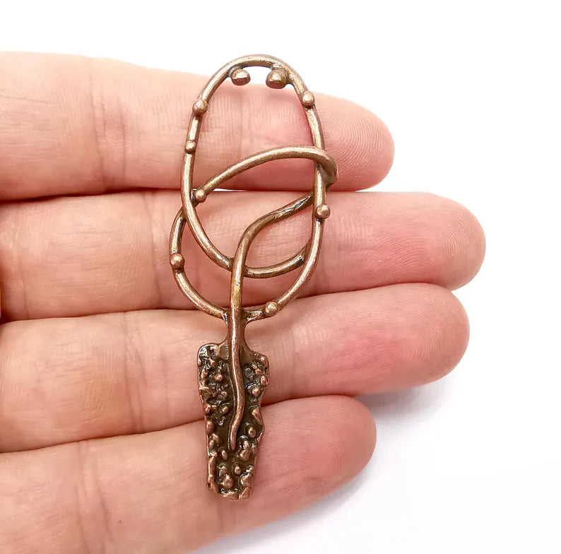 Copper Charms, Sapling Charms, Rustic Charms, Earring Charms, Copper Pendant, Necklace Parts, Antique Copper Plated 68x24mm G36438
