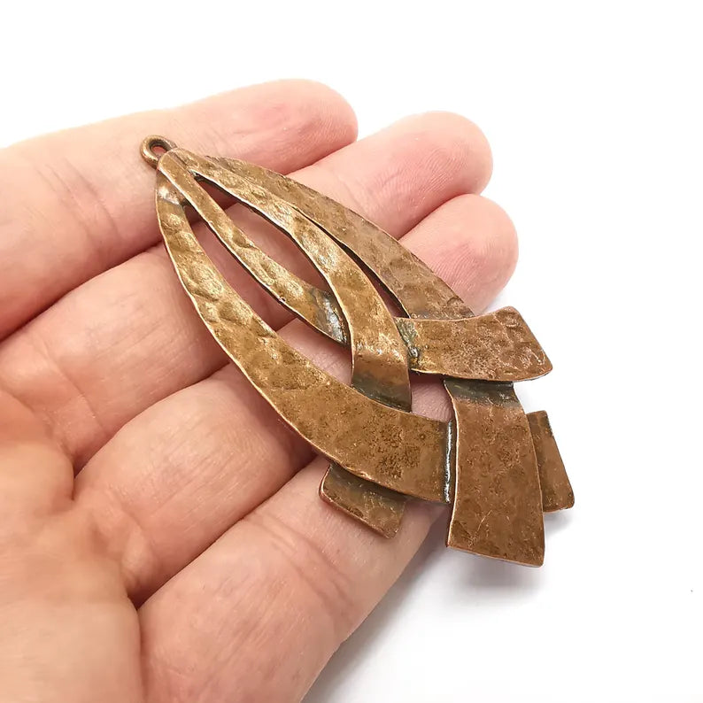 Hammered Copper Pendant , Boho Pendant , Dangle Pendant , DIY Charms, Earring Charm, Necklace Parts, Antique Copper Plated 77x42mm G36439