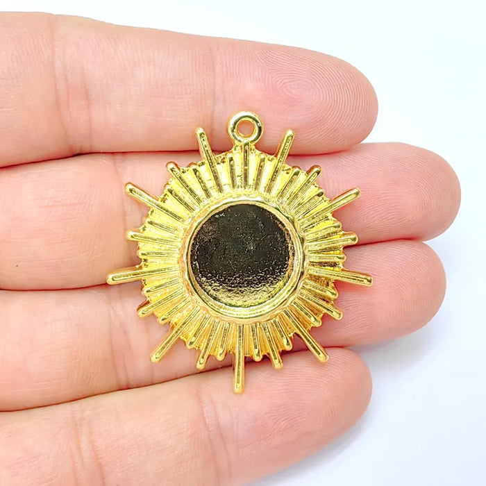 Sun Charms Blank Bezel Resin Bezel Mosaic Mountings Shiny Gold Plated Charms (43x39mm)( 16 mm Bezel) G36443