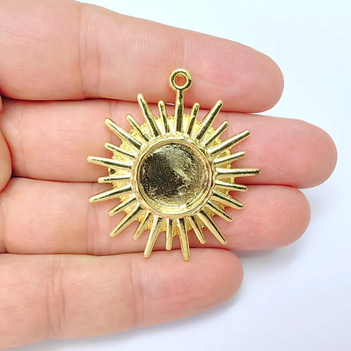 Sun Charms Blank Bezel Resin Bezel Mosaic Mountings Shiny Gold Plated Charms (45x41mm)( 16 mm Bezel) G36446