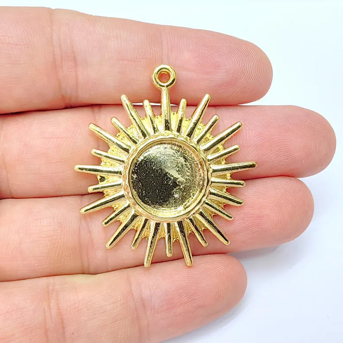 Sun Charms Blank Bezel Resin Bezel Mosaic Mountings Shiny Gold Plated Charms (45x41mm)( 16 mm Bezel) G36446