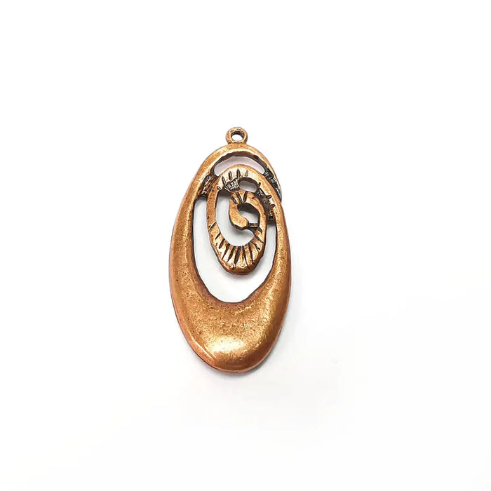 Copper Swirl Charms, Ethnic Charm, Earring Charm, Copper Pendant, Necklace Parts, Antique Copper Plated 49x22mm G36454