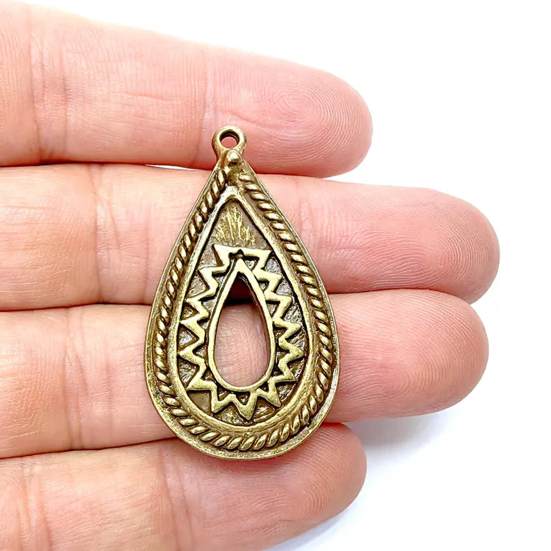 Antique Bronze Boho Charms, Earring Charms, Bronze Dangle Pendant, Necklace Parts, Antique Bronze Plated Zamac 43x24mm G36543