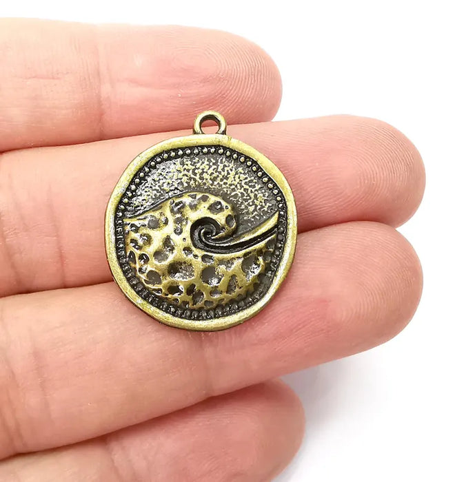 Wave Charms, Bronze Nautical Charms, Boho Charms, Earring Charms, Bronze Pendant, Necklace Parts, Antique Bronze Plated 29x24mm G36465