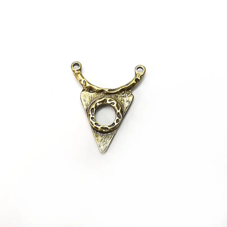 2 Bronze Charms, Connector Charms, Triangle Charms, Dangle Earring Charms, Bronze Pendant, Necklace Parts Antique Bronze Plated 27x23mm G36466