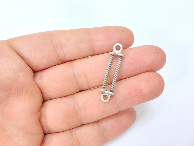 5 Organic Hammered Connector Charms, Boho Charms, Earring Charms, Rustic Pendant, Necklace Parts, Antique Silver Plated Zamac 35x9mm G36467