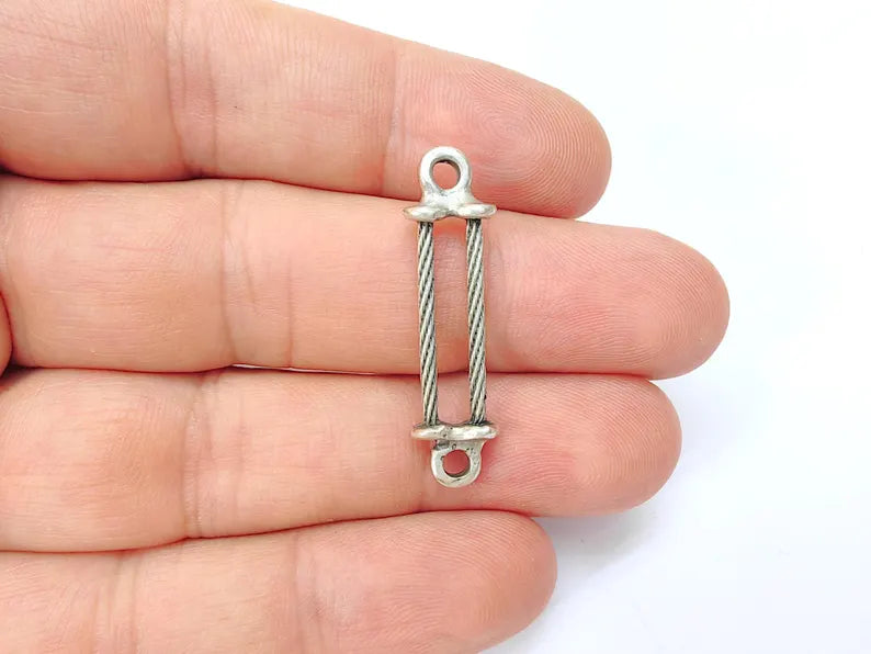 5 Organic Hammered Connector Charms, Boho Charms, Earring Charms, Rustic Pendant, Necklace Parts, Antique Silver Plated Zamac 35x9mm G36467