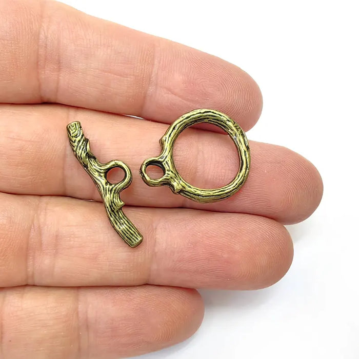 2 Tree Bark Bar Toggle Clasps Set, Antique Bronze Plated Toggle Clasp, Findings 29mm Bar 23x20mm Hoop G36547