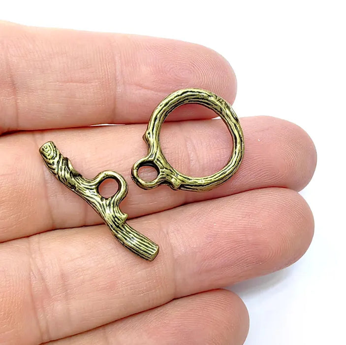 2 Tree Bark Bar Toggle Clasps Set, Antique Bronze Plated Toggle Clasp, Findings 29mm Bar 23x20mm Hoop G36547